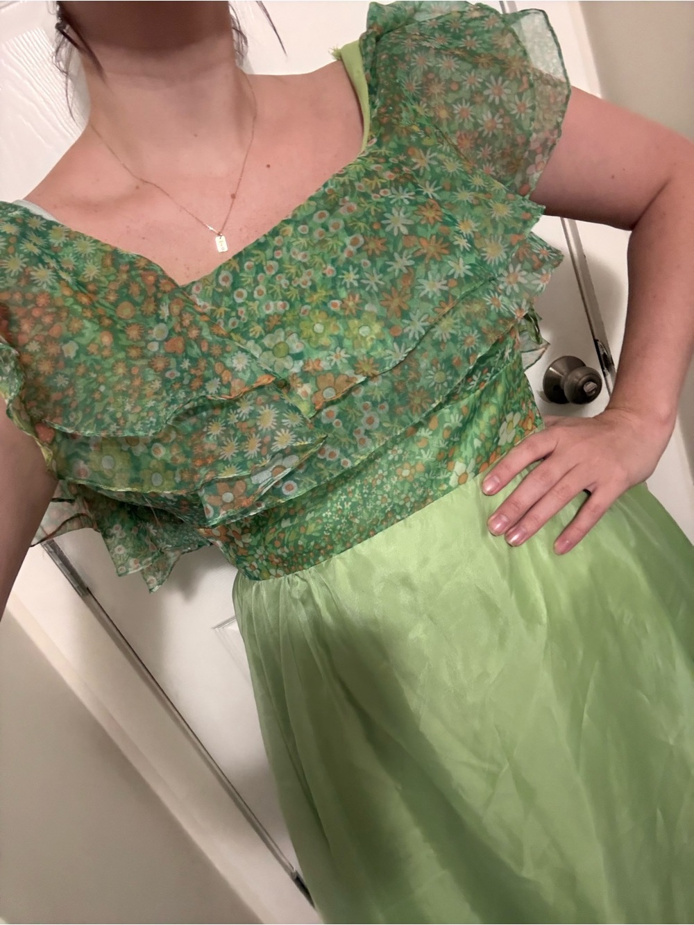 Vintage Light Green Ruffle-Trim Maxi Dress - Picture 9 of 9